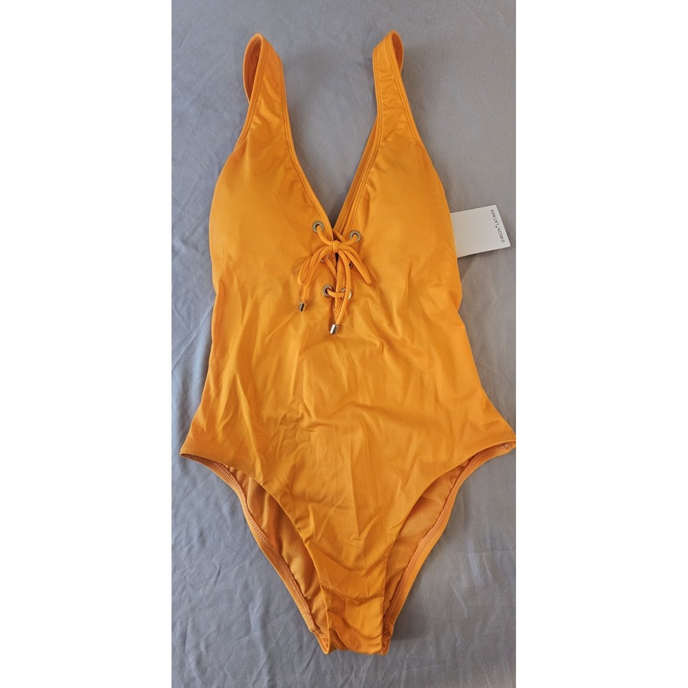 Women's Gibson Latimer XS Orange Lace-up Plunge One Piece Swimsuit  NWT L508